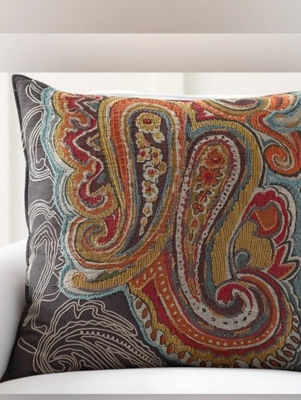 Pottery Barn Houston Paisley Pillow Cover Euro Sham Embroidered 24x24 set of 2